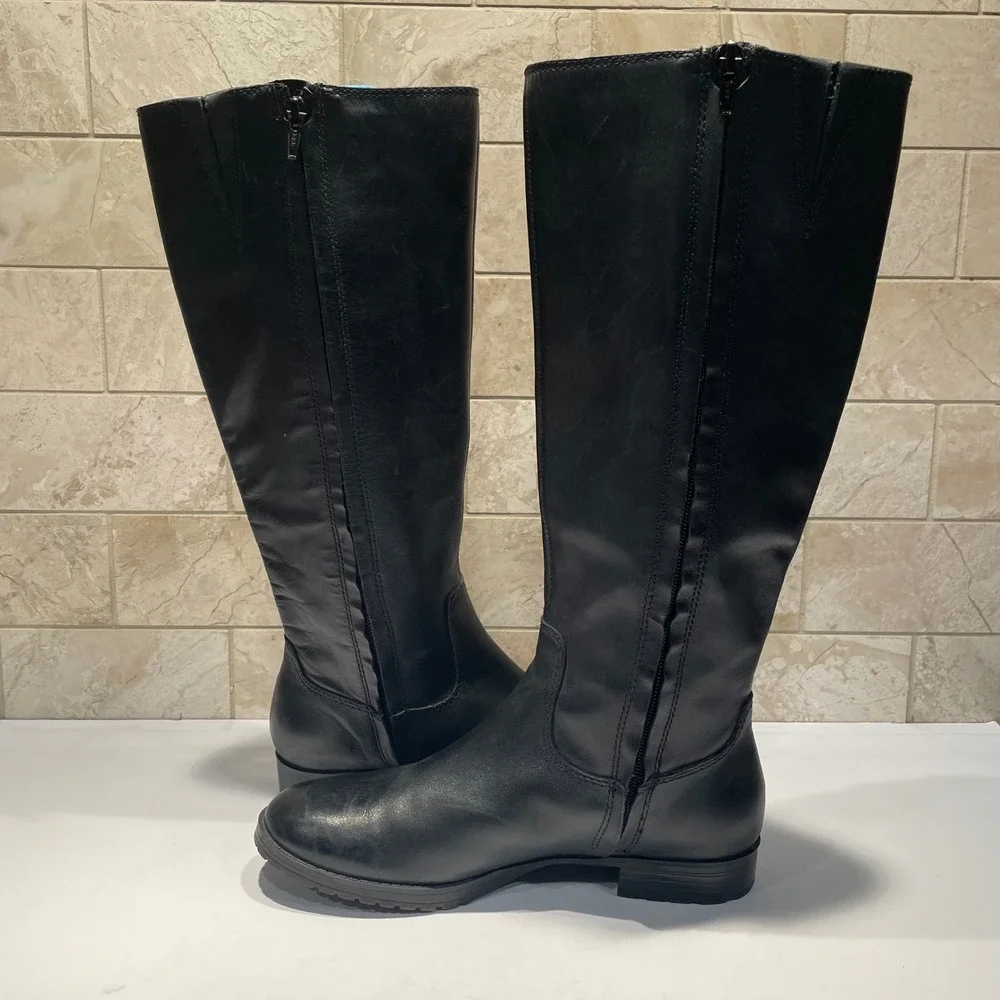 Lauren Ralph Lauren Sariah Black Leather Riding Boots Women 6.5 B Tall Knee High